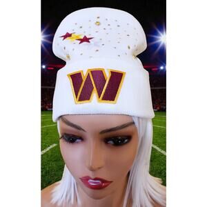 Washington Commanders White Beanie design with logo, stars & rhinestones